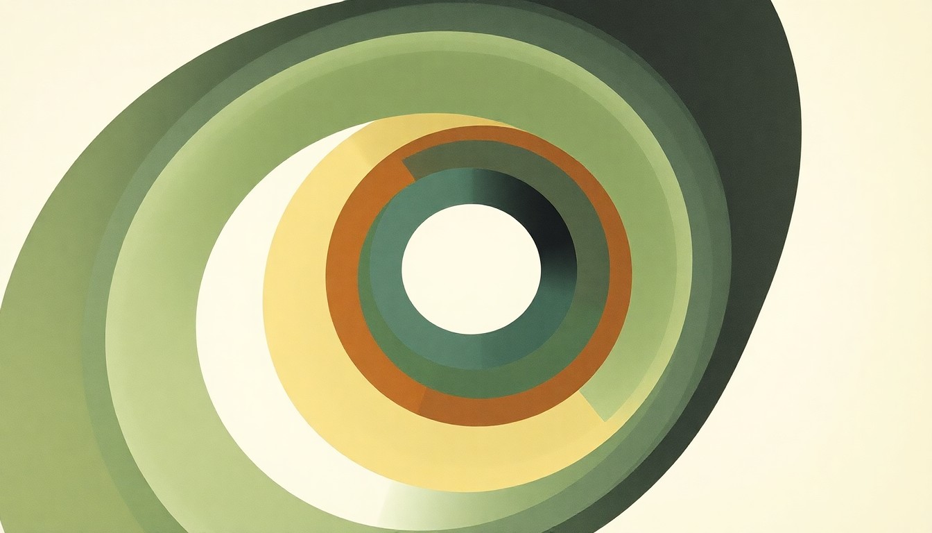 A highly textured, abstract painting in muted earth tones featuring sweeping geometric shapes and organic spirals, conceptually representing the complex scientific process of carbon capture and underground storage.