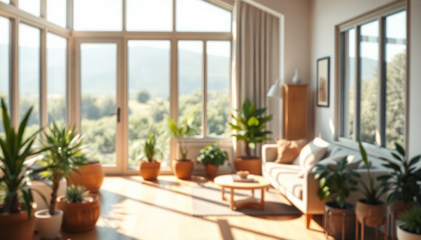 An extremely abstracted, out-of-focus photograph shot through condensation or rain-streaked glass, composed of soft pools of warm light and color, capturing the inviting atmosphere of a bright, airy interior space.