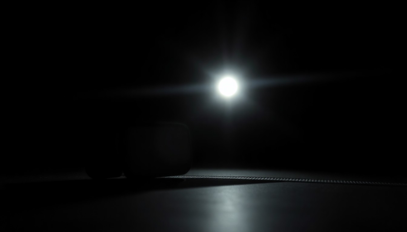 An extreme close-up photograph of a personal item or clue related to the Mayushi Bhagat missing persons case, lit by a harsh, direct camera flash against a pitch-black background, creating a stark, gritty, investigative aesthetic.