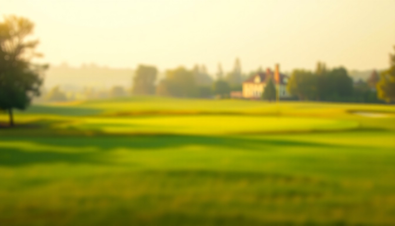 An abstract, out-of-focus photograph in soft, warm tones depicting a blurred golf course fairway and distant clubhouse, conveying the peaceful, luxurious setting of the featured property.