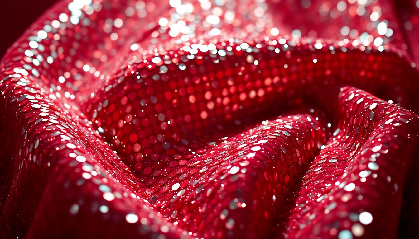 An extreme close-up of glittering sequins and shimmering disco glass, conceptually representing the glamour and high-fashion aesthetic of a celebrity attending a music festival in disguise.