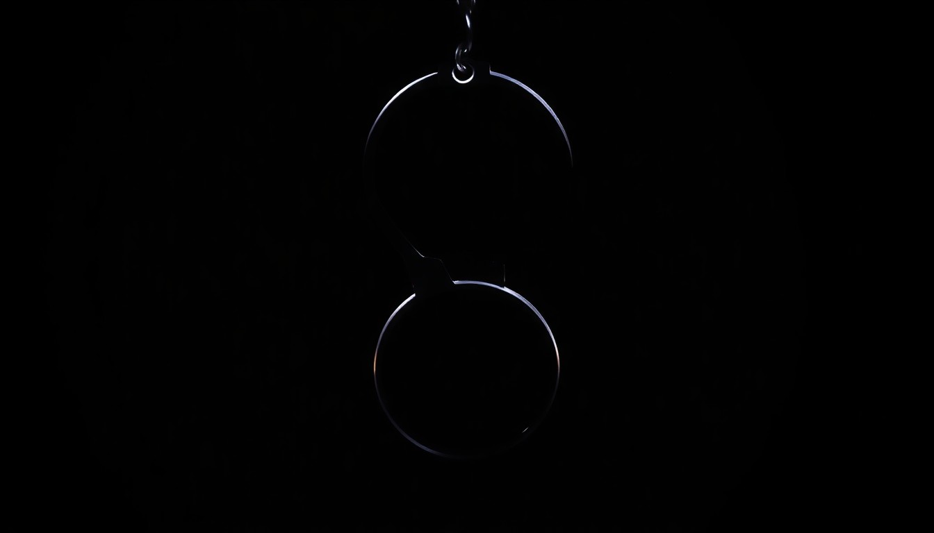 An extreme close-up photograph of a single handcuff against a pitch-black background, conceptually representing the investigation into Lynette Hooker's disappearance.