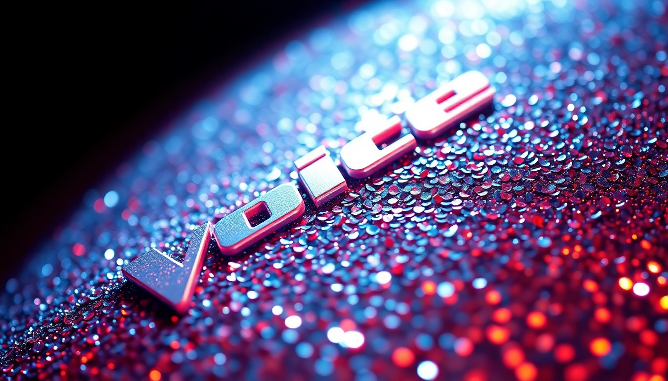 An abstract close-up photograph of a shimmering, glittering sequin texture in dramatic high-contrast lighting, conceptually representing the glamour and star power of a 'The Voice' finalist.