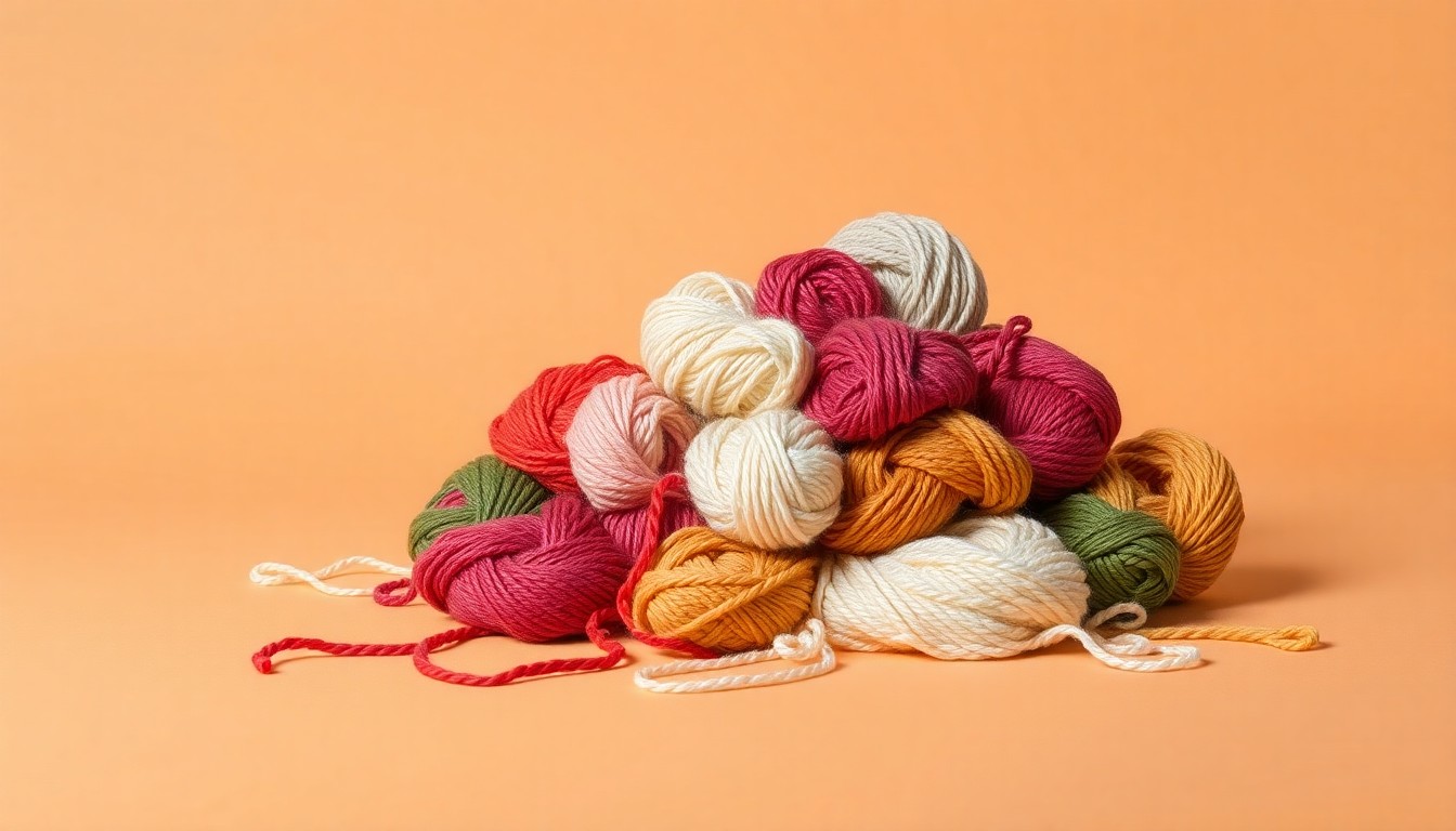 A high-end, photorealistic studio still-life photograph featuring a pile of colorful yarn skeins arranged elegantly on a clean, monochromatic background, symbolizing the core product and economic challenges of the textile industry.