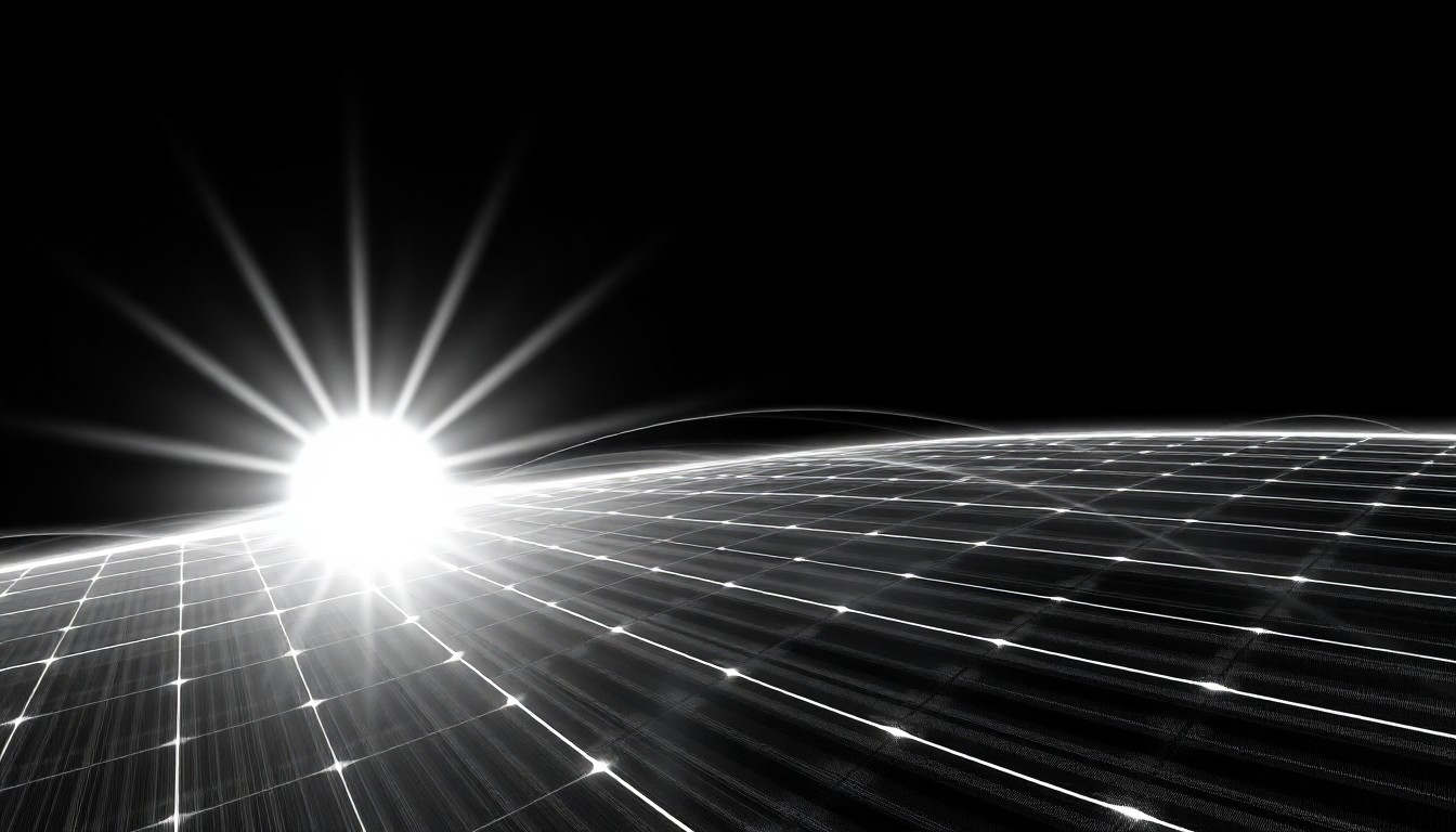 A high-contrast black-and-white photograph of intersecting wave patterns and geometric shapes, representing the scientific principles behind renewable energy technology.