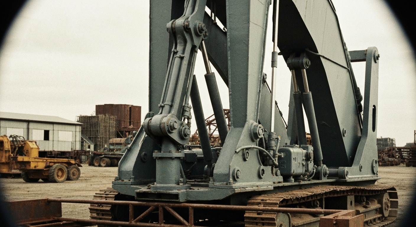 An extreme close-up of various gears, levers, and other industrial banking equipment, conveying a sense of the complex financial infrastructure that underpins the stock market.