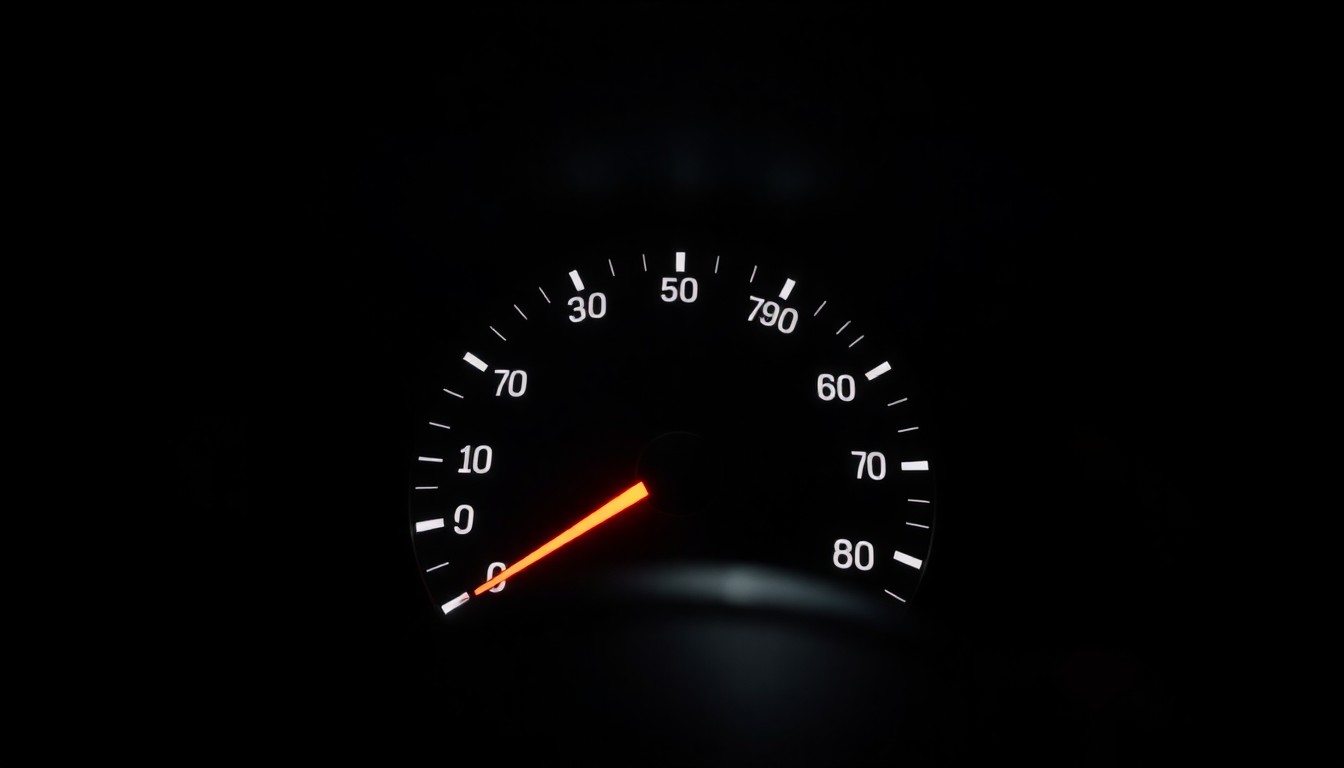 An extreme close-up of a car's speedometer needle showing a speed of 60 mph, captured in stark, dramatic lighting that creates a gritty, investigative aesthetic.