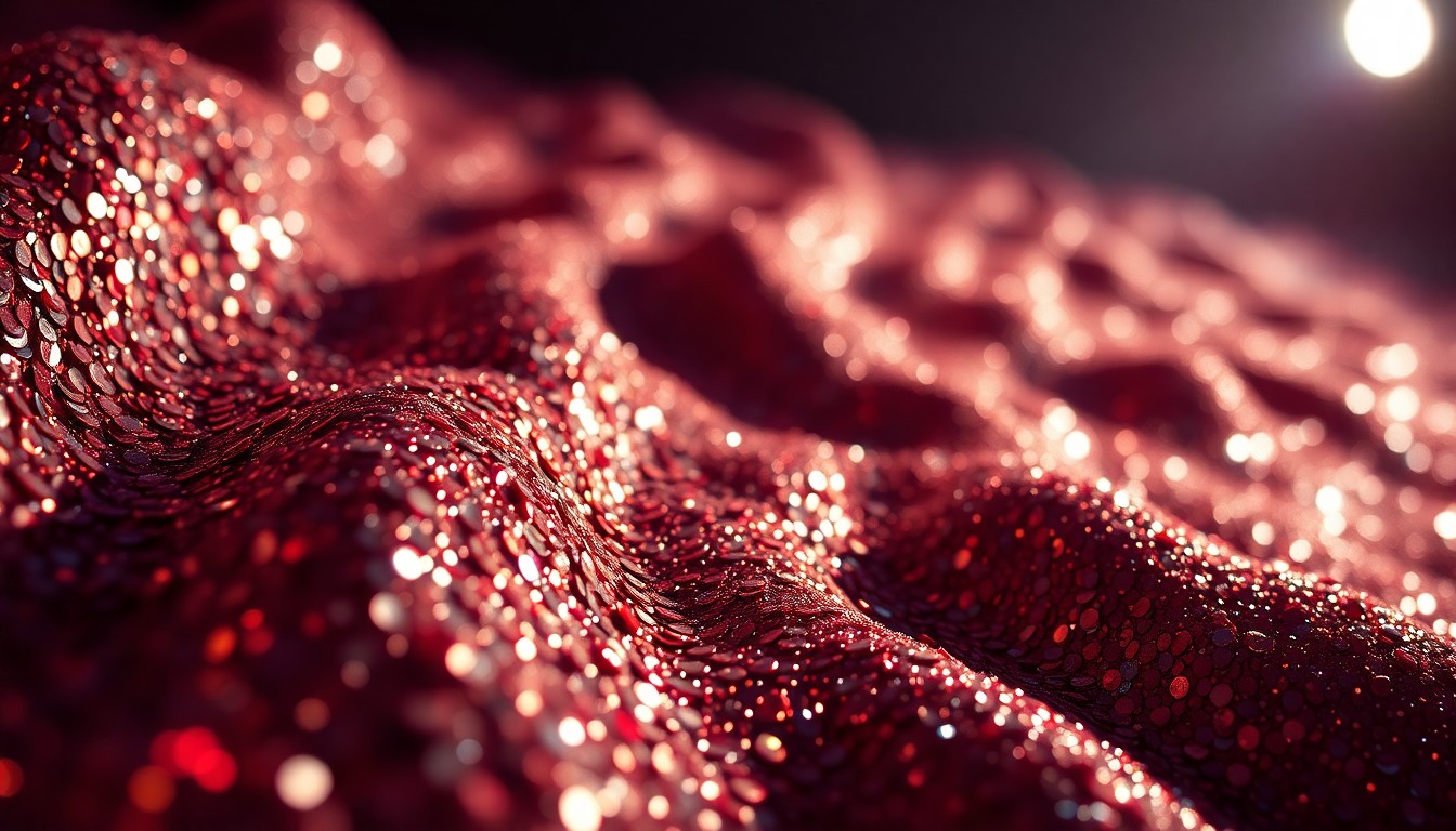 An abstract close-up image of sparkling, metallic textures in high-contrast lighting, representing the glamour and energy of a music festival.