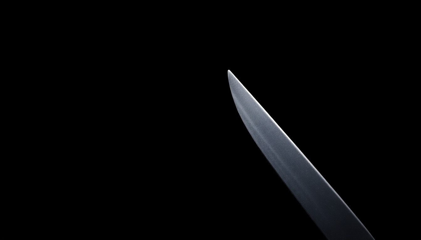 An extreme close-up photograph of a surgical scalpel against a pitch-black background, capturing the stark, gritty reality of a medical malpractice case.