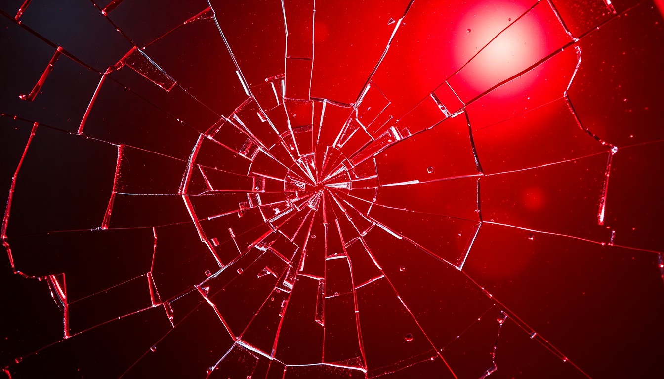 An abstract close-up photograph of shattered, reflective glass in dramatic, high-contrast studio lighting, conveying the emotional intensity and uncertainty surrounding the characters' relationships.