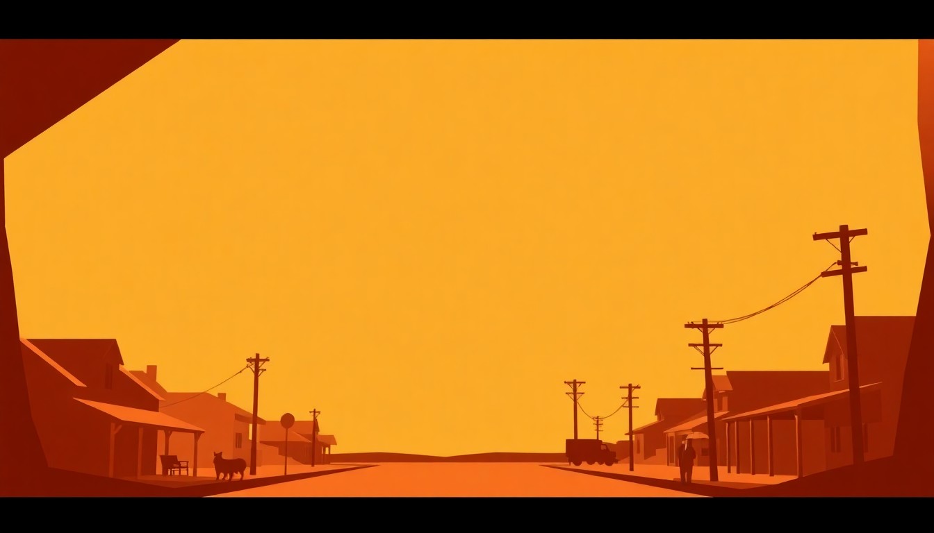 An abstract, minimalist illustration composed of jagged, overlapping geometric shapes in warm earth tones, conceptually representing the timeless themes and small-town setting of the play 'Our Town.'