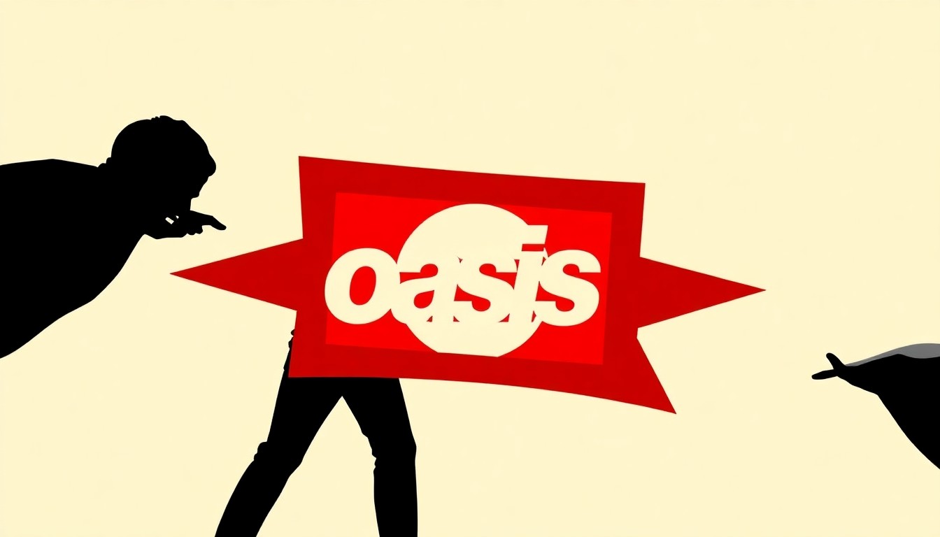 A bold, abstract composition of jagged, geometric shapes in high-contrast red and black, conceptually representing the iconic Oasis brand without any literal imagery or text.