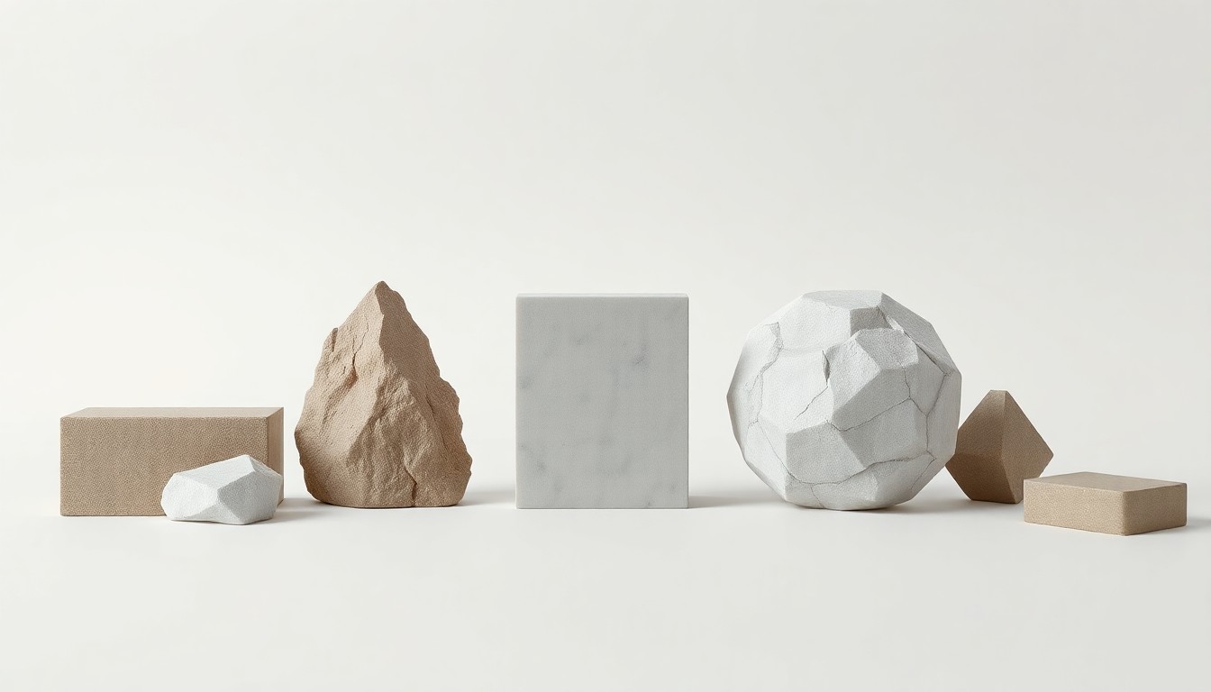 A photorealistic studio still life featuring a stack of wooden blocks, a glass paperweight, and a metallic sphere, arranged elegantly on a clean white background to conceptually represent the abstract corporate strategy and financial performance of the two education companies.