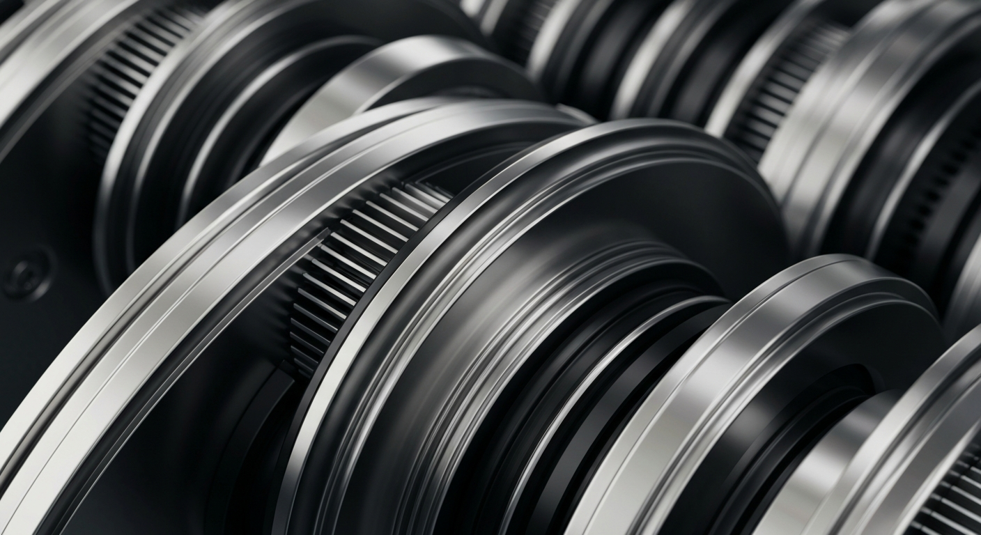 A highly detailed, black-and-white close-up image of the gears, levers, and mechanical components of a complex banking machine, conveying the idea of the secure, institutional nature of financial markets and wealth management without using any literal currency or financial symbols.