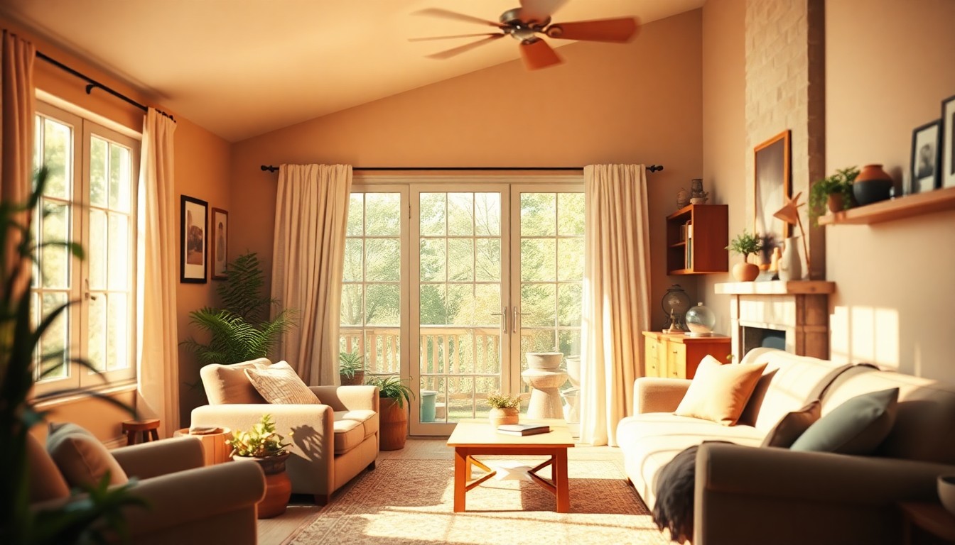 An abstract, out-of-focus photograph featuring soft, warm pools of light and color, conveying the cozy, inviting atmosphere of a well-maintained family home.