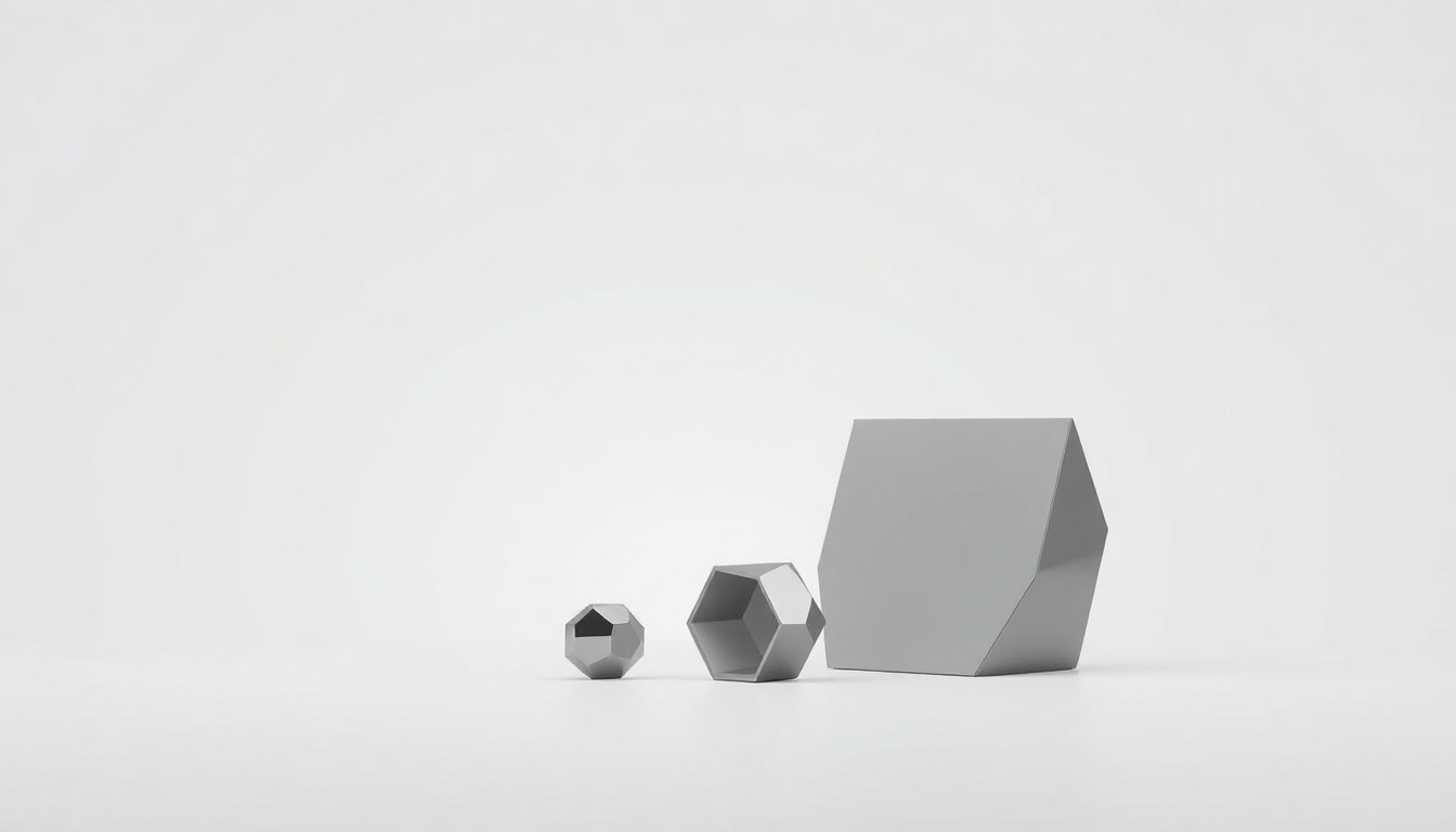 A minimalist, photorealistic studio still-life featuring a few polished, geometric objects arranged elegantly on a clean, monochromatic background, conceptually representing the use of AI technology in the pharmaceutical industry.