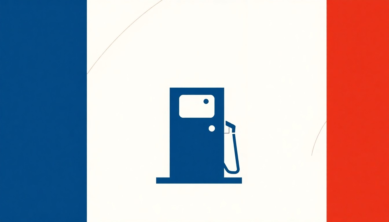 An abstract illustration using simple geometric shapes and bold primary colors to conceptually represent the rising cost of gasoline and its economic impact on consumers.