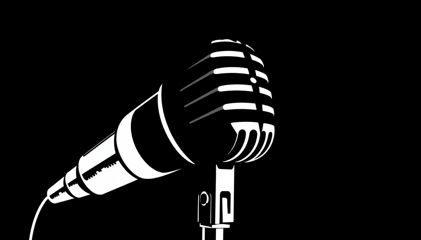 A dramatic black and white silhouette of a microphone, conveying the high-stakes tension of a singing competition show.