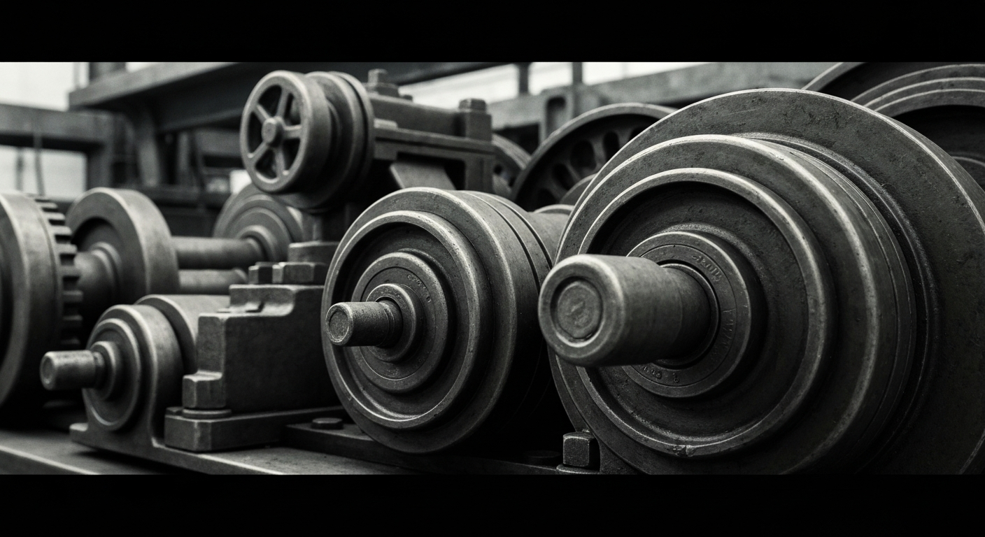 An extreme close-up of gears, levers, and other heavy industrial machinery components, conveying the tangible financial power and security of Carlisle Companies.