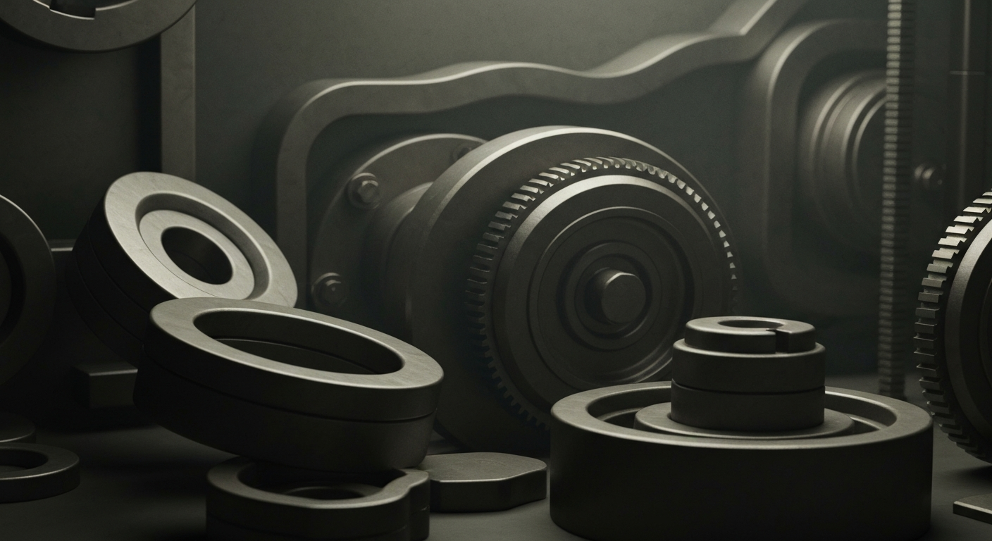 An extreme close-up of intricate, industrial-looking machinery and equipment, conveying the heavy, physical nature of the financial infrastructure supporting renewable energy investments.