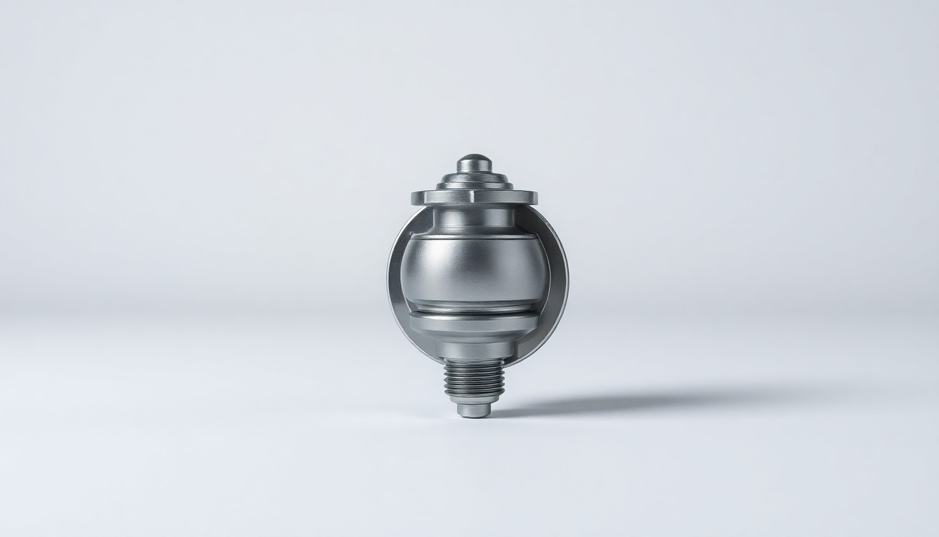 A high-end, photorealistic studio still-life photograph featuring a polished, chrome-plated industrial thermostat or temperature control device, symbolizing Americold's expertise in temperature-controlled logistics. The object is arranged elegantly on a clean, monochromatic seamless background, using sharp, dramatic studio lighting and deep shadows to represent the precision and reliability of Americold's services.