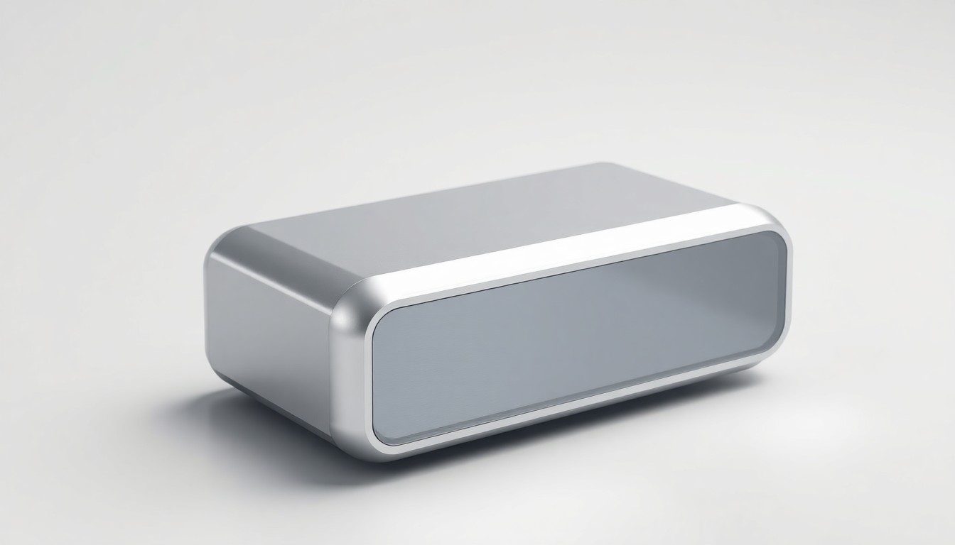 A photorealistic studio still life of a sleek, silver autonomous vehicle sensor module floating on a clean, white background, using dramatic lighting and shadows to convey the advanced technology powering self-driving cars.