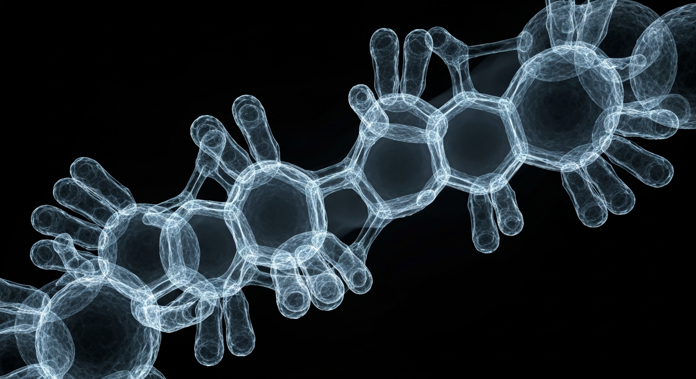 An abstract, ghostly X-ray image revealing the intricate molecular structure of a bispecific antibody, conceptually representing a new approach to cancer immunotherapy.