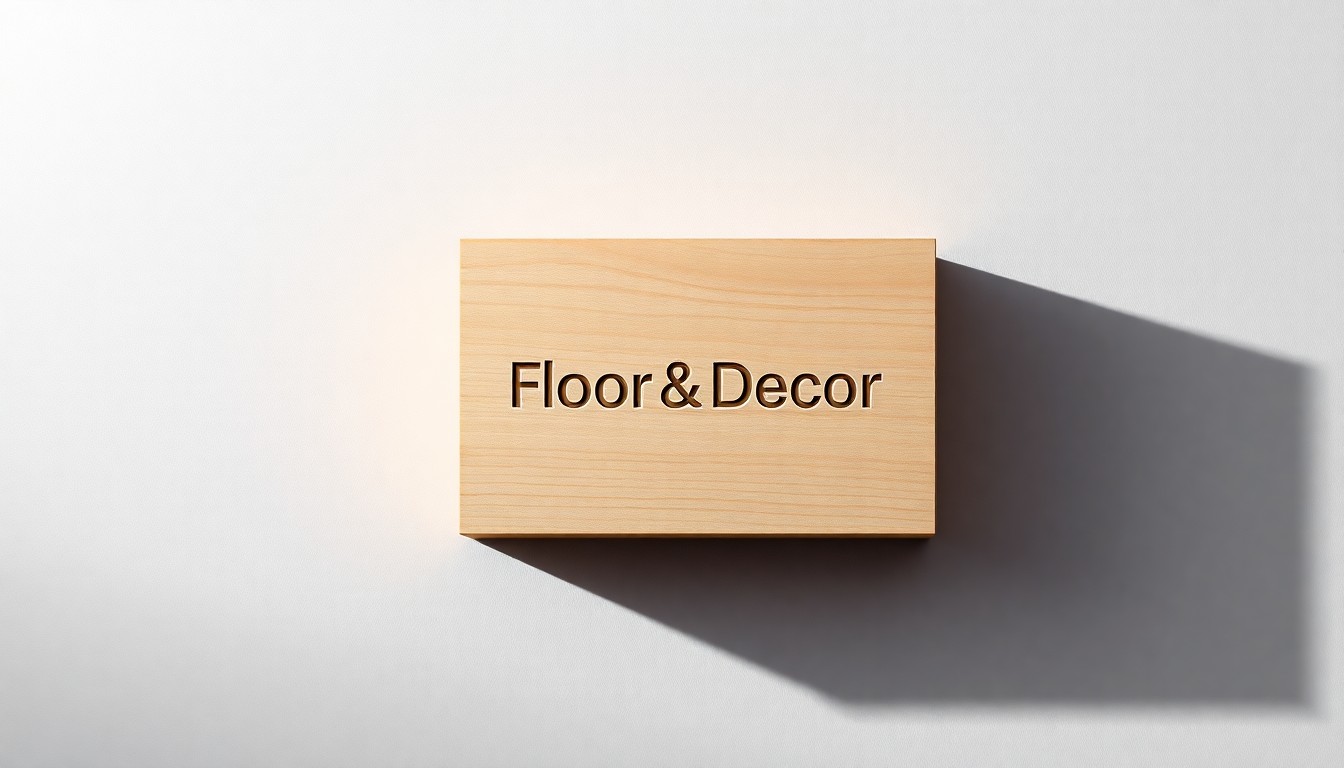 A polished, geometric wooden block with a subtle Floor & Decor logo debossed on the surface, floating on a clean, monochromatic background and dramatically lit to represent the abstract corporate strategy and market forces impacting the company.