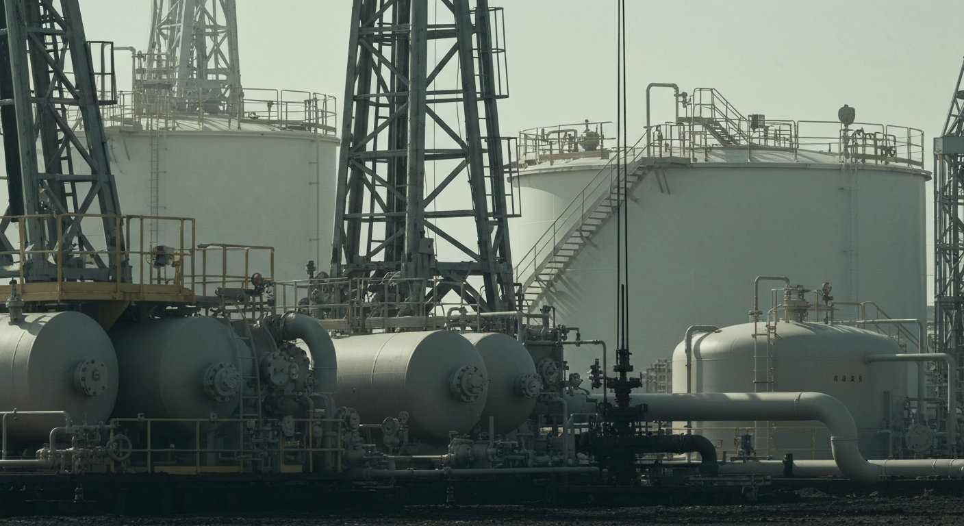 An extreme close-up of industrial oil and gas equipment, such as a valve or pipeline, rendered in a cinematic, high-contrast style to represent the financial details behind an institutional investor's portfolio changes.