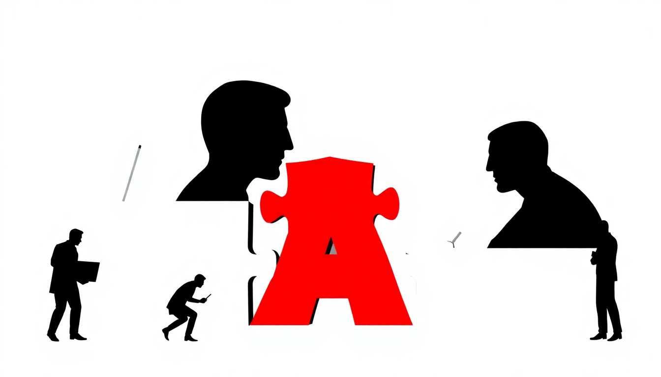 A striking abstract composition of bold, jagged black silhouettes and high-contrast solid colors, conceptually representing the mental exercise of solving a word association puzzle.