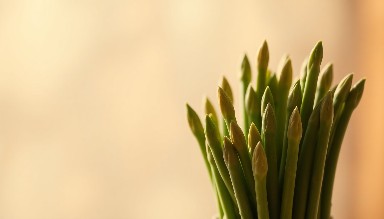 A dreamy, out-of-focus photograph showcasing the delicate beauty of fresh asparagus spears, capturing the essence of the spring vegetable's seasonal return.