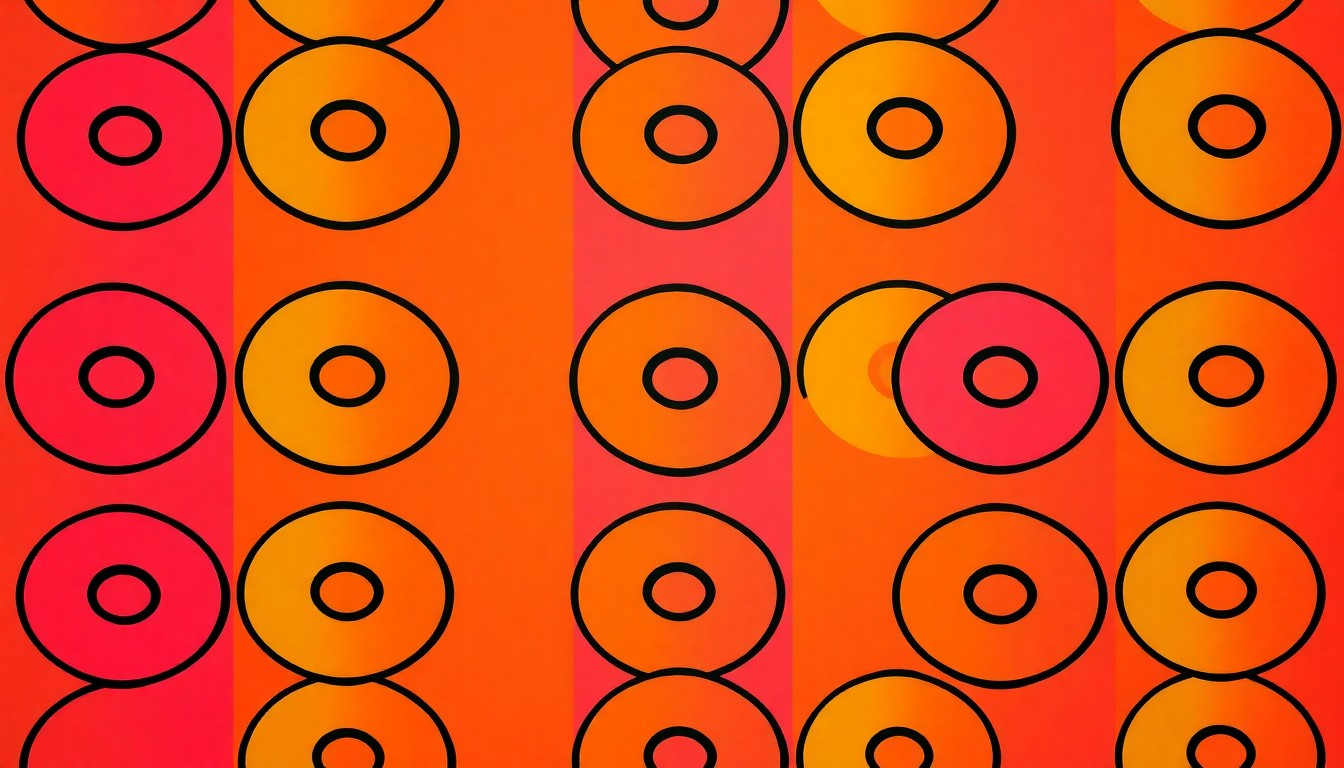 A high-contrast, brightly colored silkscreen print featuring a single, iconic bagel object repeated in a tight grid pattern, capturing the playful and innovative spirit of the BagelFest West festival.