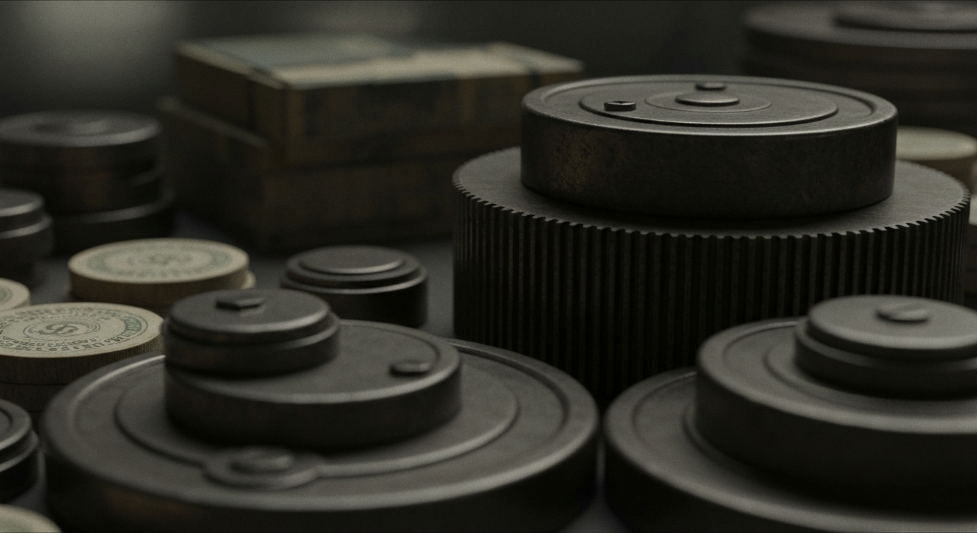 A highly detailed, black-and-white macro photograph of the inner workings of a complex financial system, conveying a sense of the scale, precision, and security underlying a large corporation's financial infrastructure.