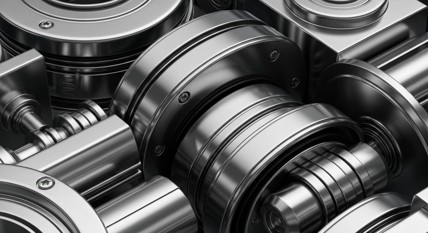 An extreme close-up of intricate, metallic banking mechanisms and components, conveying the secure, powerful infrastructure of the global investment industry.