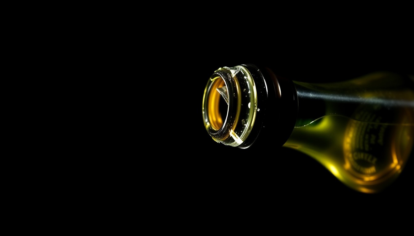 An extreme close-up of a shattered liquor bottle neck reflecting a harsh, direct camera flash, conceptually illustrating the damage caused by a late-night break-in at a local business.