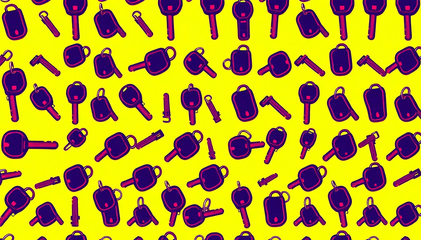 A bold, stylized grid of car keys in neon pink, yellow, and blue, conceptually representing the opportunity for suspended drivers to regain their licenses through the Operation Green Light program.