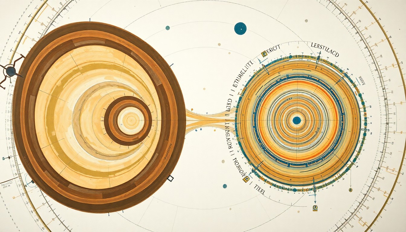 A highly textured abstract painting in earthy tones of brown, green, and blue, featuring sweeping geometric shapes and precise botanical spirals, conceptually representing the complex logistics of delivering Uncrustables sandwiches to astronauts in space.