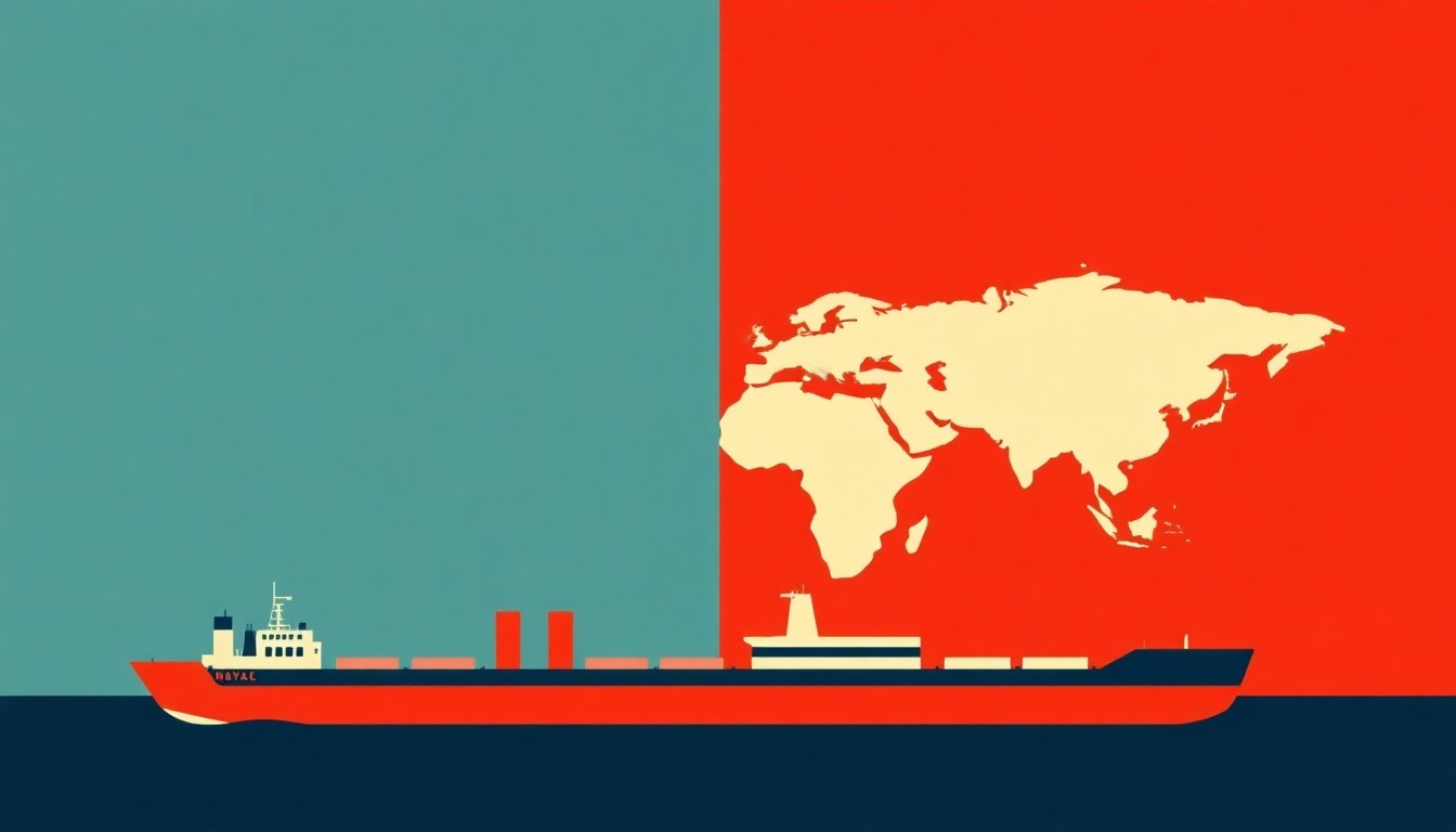 A geometric abstract illustration composed of intersecting triangles and rectangles in shades of blue, red, and yellow, conceptually representing the disruption of global energy supply chains.