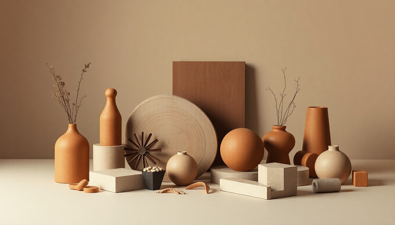 A minimalist studio still life photograph featuring a collection of abstract geometric shapes and objects in muted earth tones, representing the challenges and uncertainty facing new businesses in Nashville's emerging East Bank neighborhood.