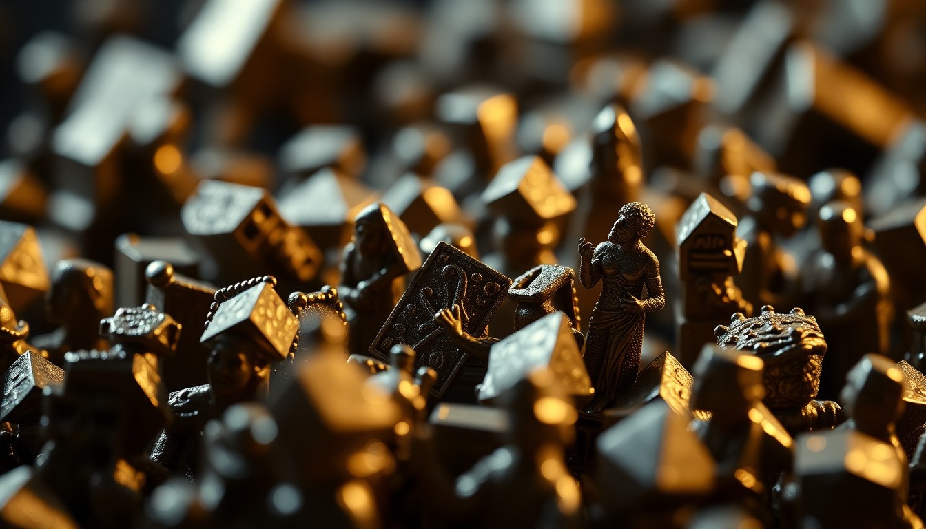 An extreme close-up of highly detailed, intricately textured gaming miniatures captured in dramatic, high-contrast studio lighting, conceptually representing the premium quality and craftsmanship Steamforged Games is bringing to the Warmachine franchise.