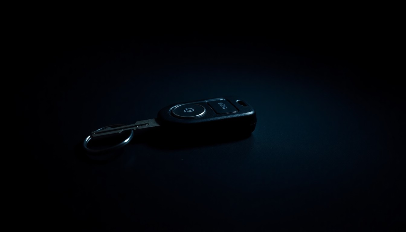 An extreme close-up photograph of a single car key lying on a dark surface, conceptually illustrating the mystery and uncertainty surrounding the woman's disappearance.