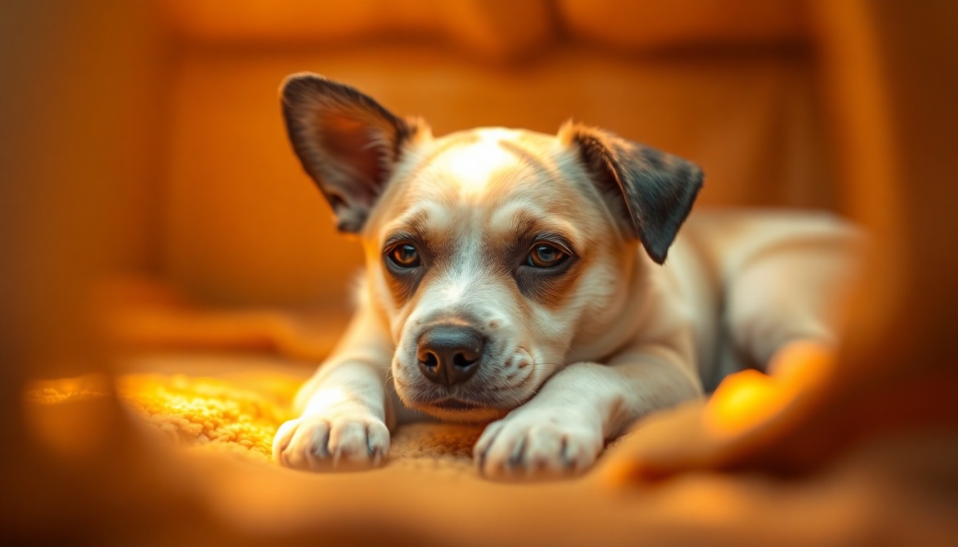 An extremely abstracted, out-of-focus photograph of a pet's cozy resting area, with soft pools of warm light and color creating a serene, inviting atmosphere.