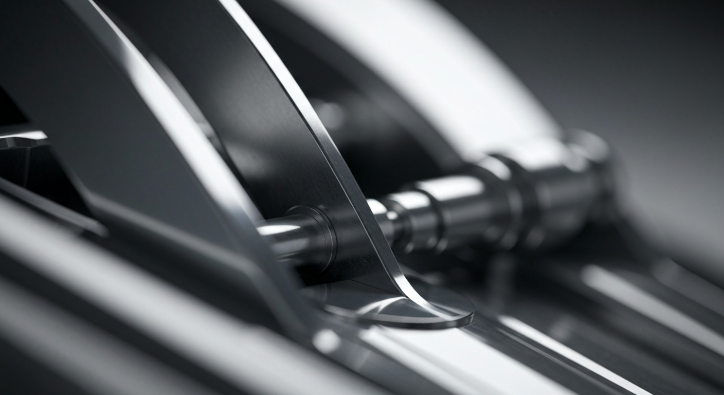 An extreme close-up of the complex, interlocking mechanical components of an automotive assembly line, conveying the industrial power and precision of modern manufacturing.