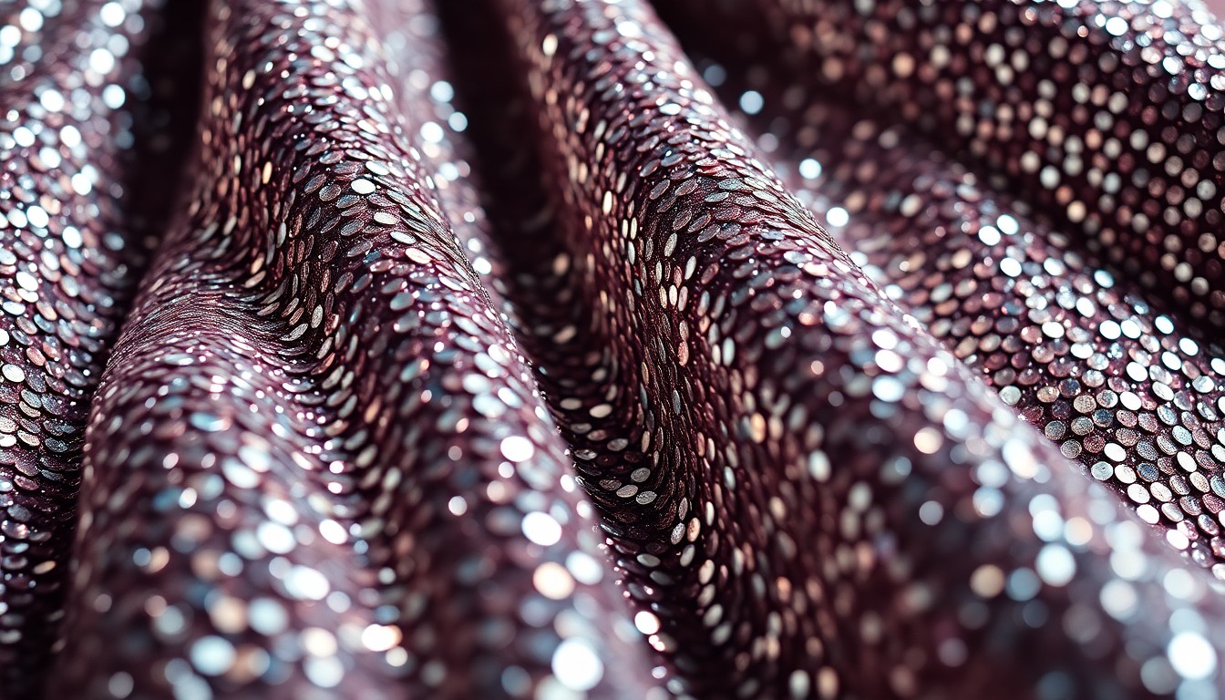 An abstract close-up photograph of luxurious, high-fashion textures like shimmering sequins or plush velvet, captured in dramatic studio lighting to convey a sense of celebrity and glamour.
