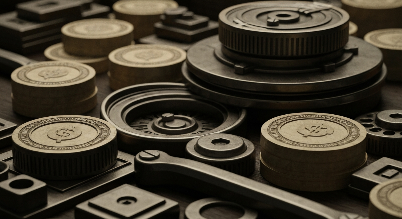 An extreme close-up of gears, levers, and other heavy industrial equipment, conveying the tangible financial infrastructure supporting a large grocery retailer.