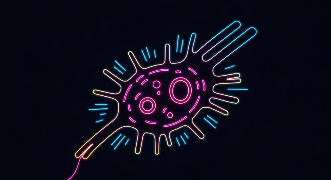 A glowing, neon outline of a cancer cell against a dark background, conceptually illustrating the potential of cancer stem cell research to unlock new treatment approaches.