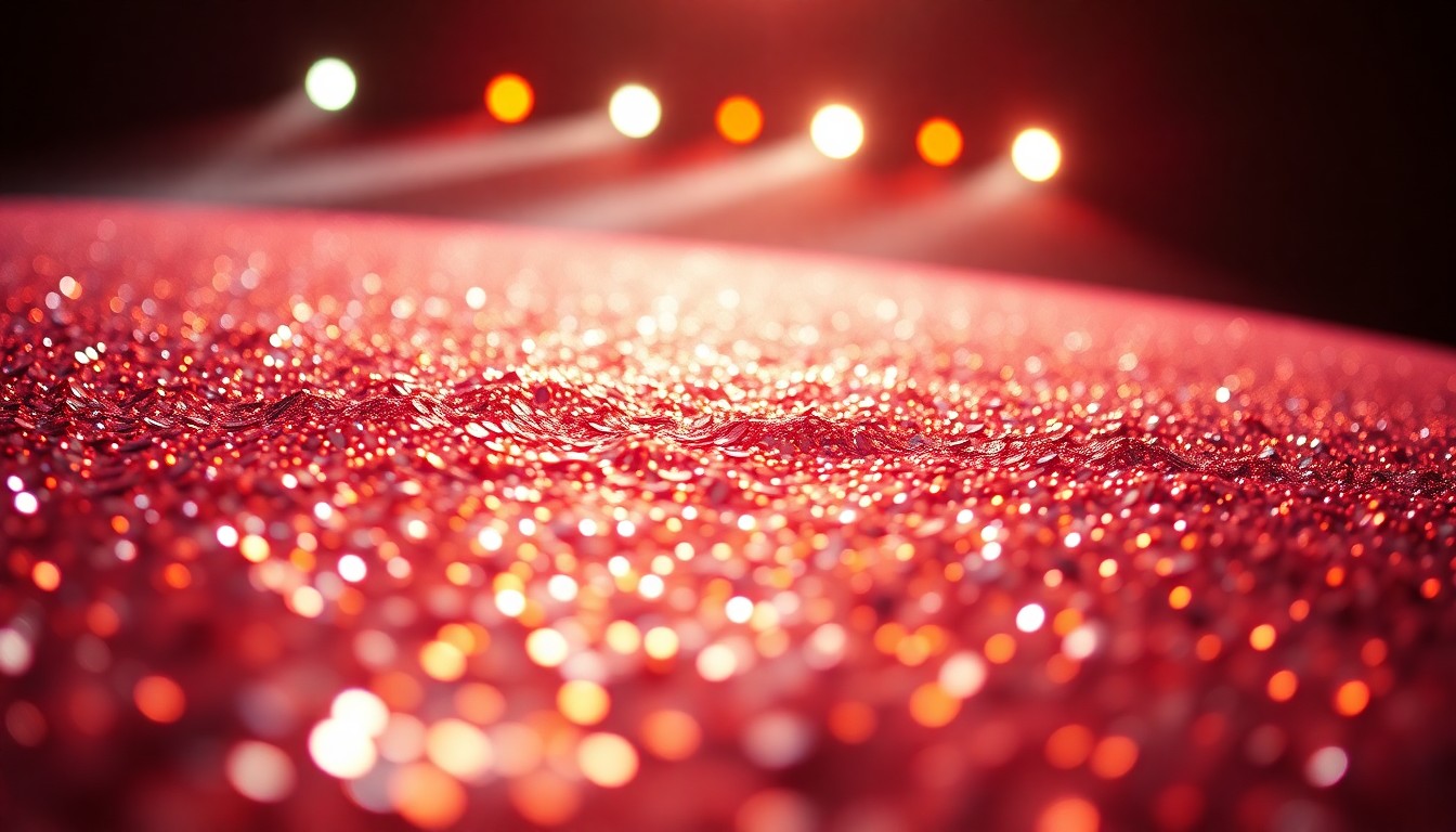 An extreme macro photograph of shimmering sequins in high-contrast studio lighting, capturing the luxurious, high-fashion aesthetic of Coachella style.