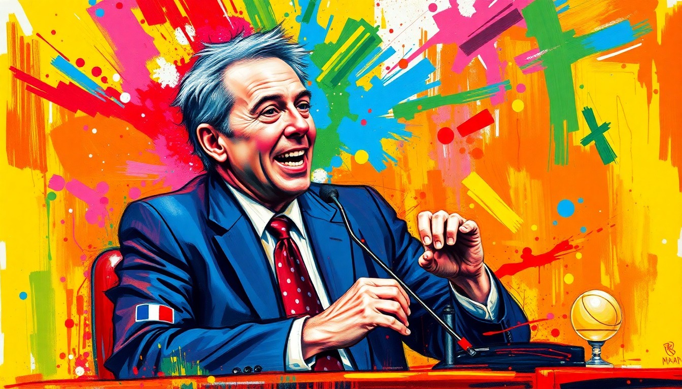 An abstract, expressionist painting in vibrant neon colors, capturing the energy and passion of a college basketball announcer through rapid, dissolving brushstrokes, without any identifiable figures or text.