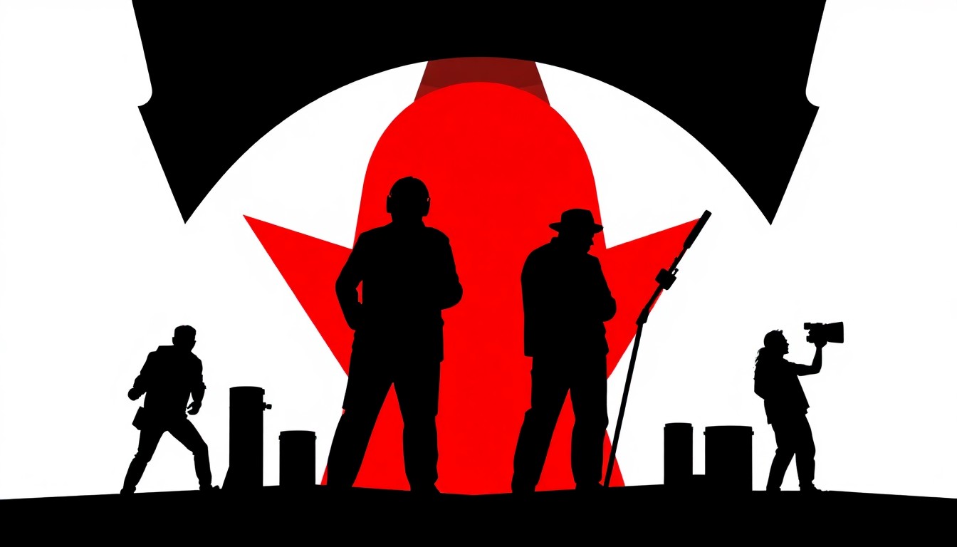 A striking abstract composition of jagged geometric shapes and bold black silhouettes in high-contrast colors, representing the innovative and daring spirit of the New York CineFest 2026 film festival.