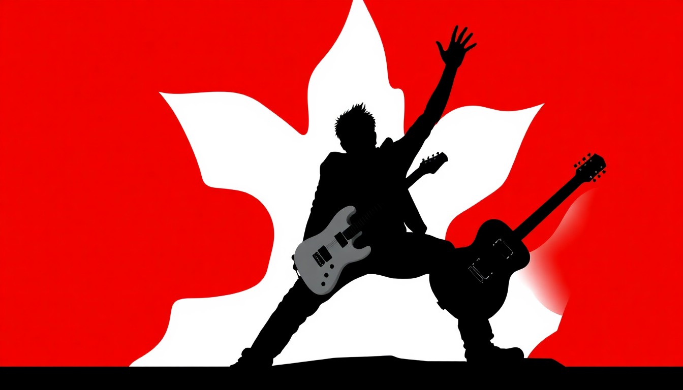 A striking, minimalist illustration depicting the silhouette of a rock musician in mid-performance, capturing the dynamic energy and passion of the genre.